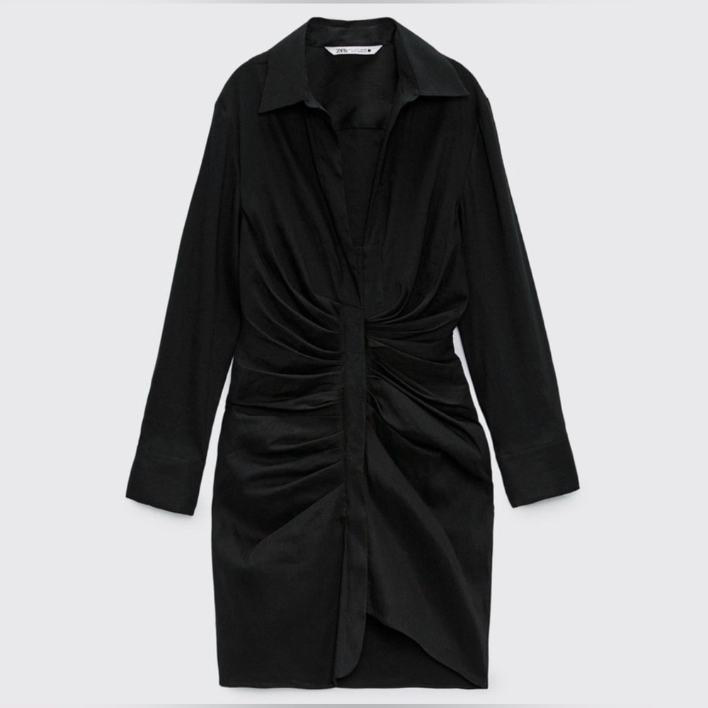 EUC ZARA Black Ruched Dress
